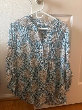 Notations Teal and Cream Floral Medallion Tunic